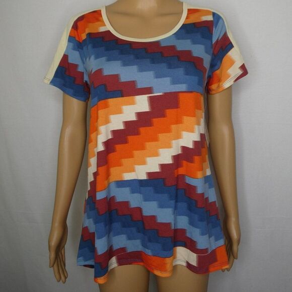 LulaRoe Classic Tee Tribal Striped T Shirt Boho XS Zigzag Chevron Orange - Picture 1 of 10